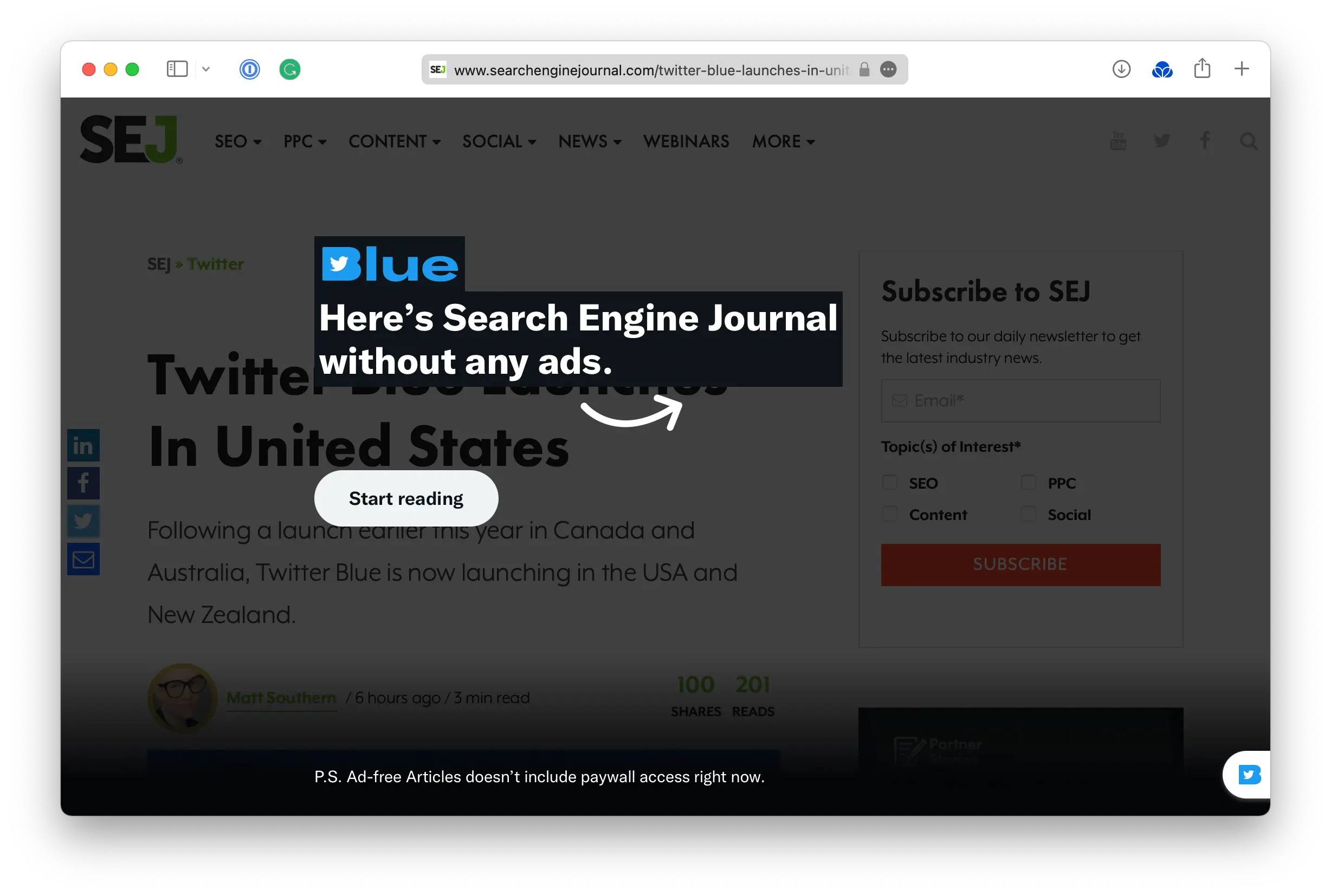 Twitter Blue Ad-free article